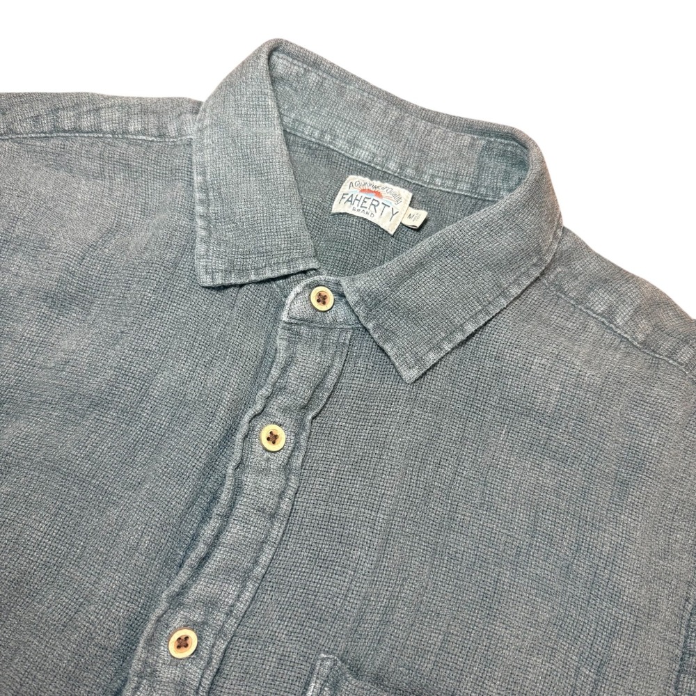 Faherty Brand Mens Medium Short Sleeve 100% Linen Slub Button Down Shirt Gray